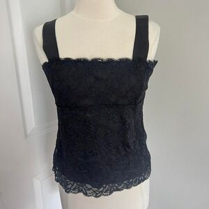 BLACK COLDWATER CREEK LACE‎ OVERLAY SQUARE NECKLINE TANK TOP